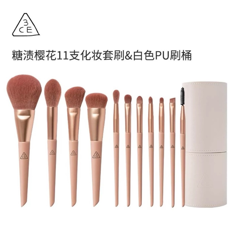 Korean 3CE Makeup Brush Set with Nude Brush Holder Like New